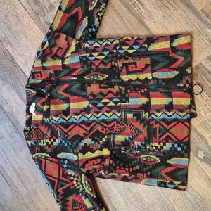 S/M Anthropologie Pepaloves Tribal Aztec Print Asymmetrical Zipper Jacket